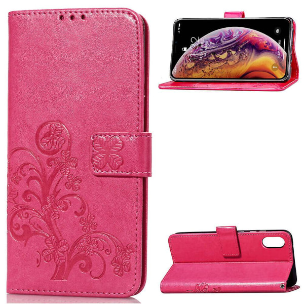 Case Iphone Xr cover Plånbok Clover Präglat skyddande läder phone case Magnetisk - Rose Red C3 A