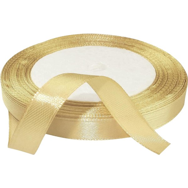 CDQ Fint glänsende dekorativt satinbånd -10mmx22meter - Klart guld
