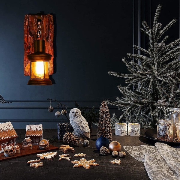 Piao Retro Væghængt Lampe Træ Kreative Væghængte Lamper Træ Kunst Lanterne Tøjbutik Restaurant Kaffe Bar Træ Retro Lamper E27 Glas Væghængt Lampe Soveværelse Ai