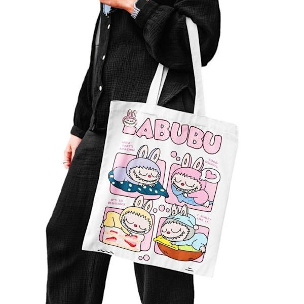 Labubu Canvas Bag Tygpåsar Tecknad enkla oppbevaringshåndvesker E