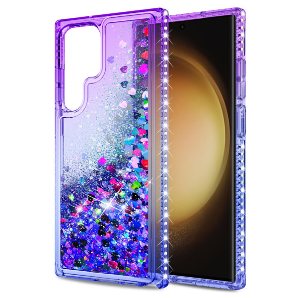 Elegant Choise Bling telefondeksel til Samsung Galaxy S23 Ultra 6,8 tum Liquid Luxury Glitter Cover, Rosa Grön lilla