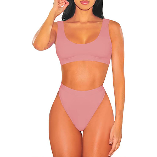 2-delad bikini med crop top och hög midja