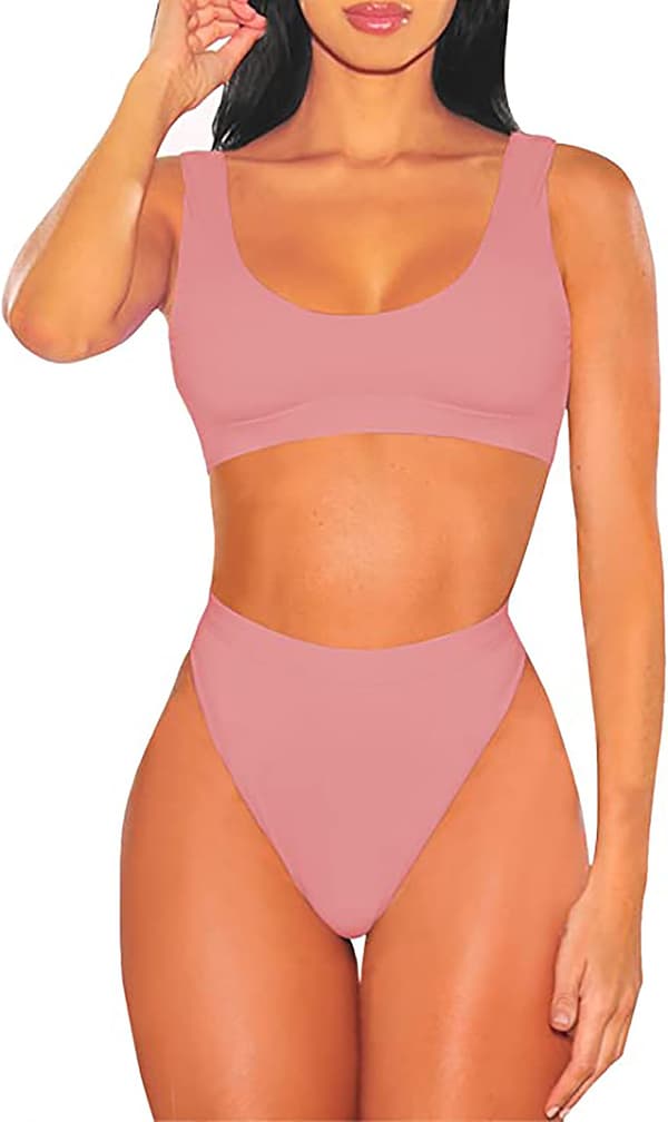 2-delt bikini med crop top og høj talje