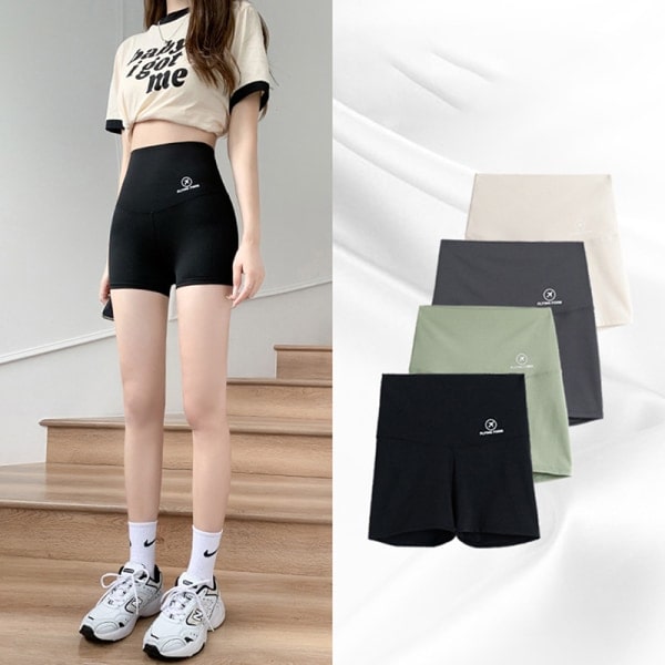 H?g midja s?ml?sa shorts kvinnors issilke platt mage H?ftlyft Gr? S