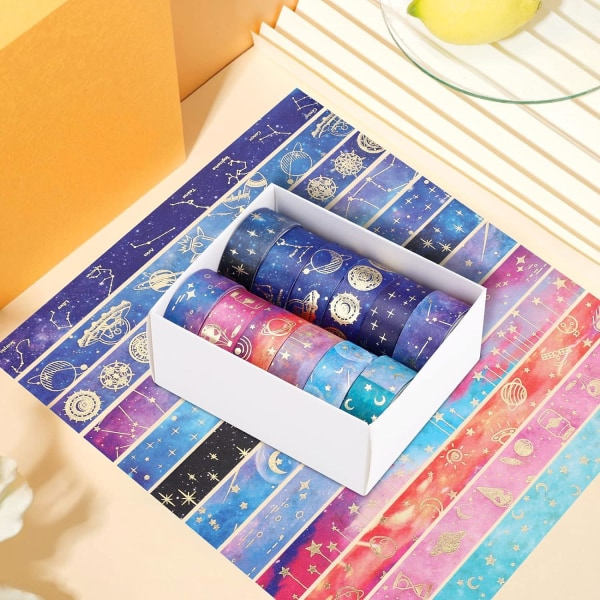12 rullar set, Stjärnhimmel Dekorativ Washi-tejp 15mm x 2m - Perfekt
