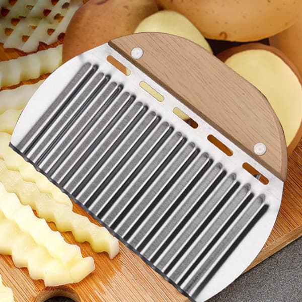 2 - deler - 15,5 - cm - blad - rustfritt - stål - med - trehåndtak - potetkutter - multifunksjonell - grønnsakskutter
