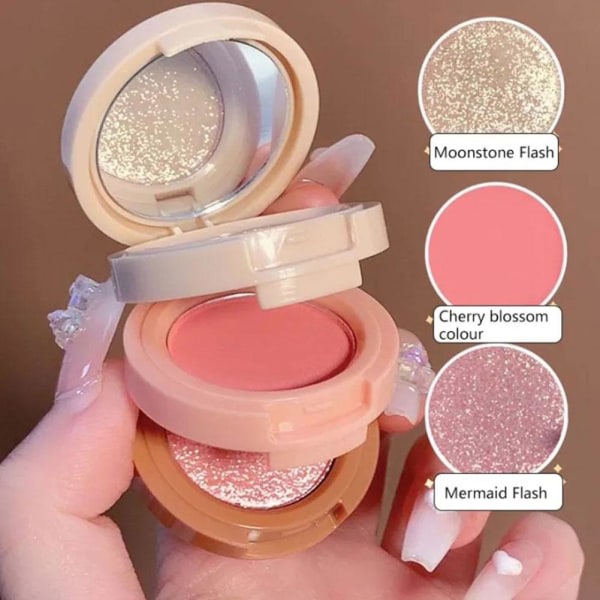 3 i 1 matt highlighter, rougepalett, skimrande rouge, glänsande ögonskugga 2 # Milk Peach one-size