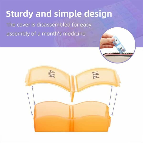 Monthly Pill Organizer with Two Compartments Per Day, Provides a 30-Day Pill Box with Small Compartments.