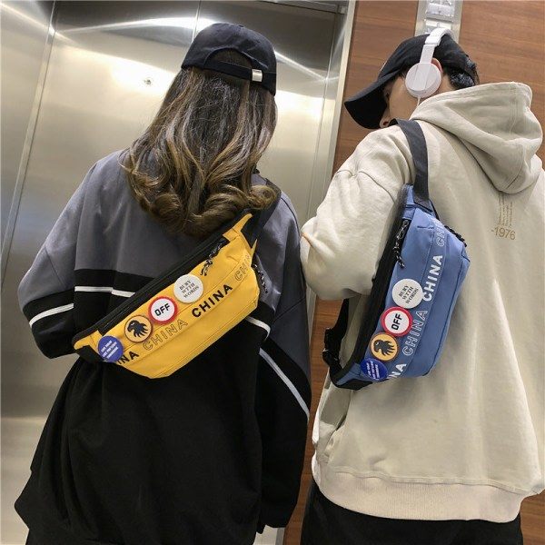 Mænd Kvinder Fanny Pack Midjeväske Studentpar Hip Hop Cool Reflekterende Street One Shoulder Sport Gult Bånd Medalje