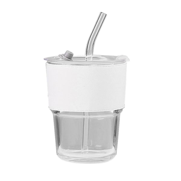 400 ml bambu-tåke glasskopp med lås og sugrør Transparent-bubbla te-kopp Melkehvit ingen