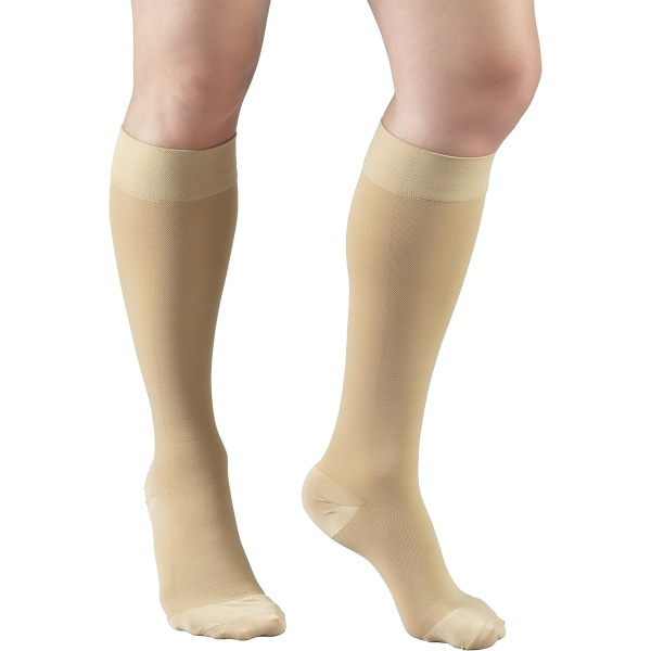 30-40 mmHg Kompressionsstrømper til mænd og kvinder, knæhøje, lukkede tæer, beige, små zdq
