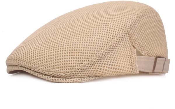 Flad kasket til mænd, åndbart mesh, justerbar 55-60 cm, sommergolfhat til gåture og rejser, beige