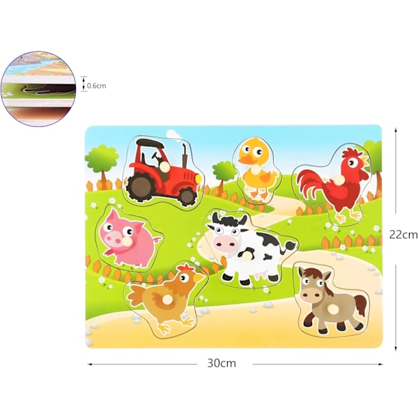Träpussel Gård Chunky Baby Pussel Peg Board, Levande Färgbilder för Förskolepedagogiska Pussel