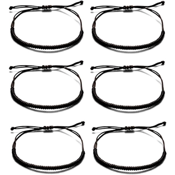 Handgjorda buddhistiska strängarmband för kvinnor, män, pojkar och flickor, tibetanskt justerbart vävt reparmband, rött och svart, 2 eller 6 st/ set