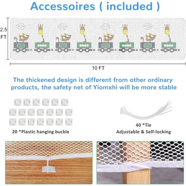 Børnesikringsnet, (300Lx74H CM) Dyretrinsbeskyttelsesnet 3 meter, tykkere baby- og trappesikringsnet, Børnenet CDQ
