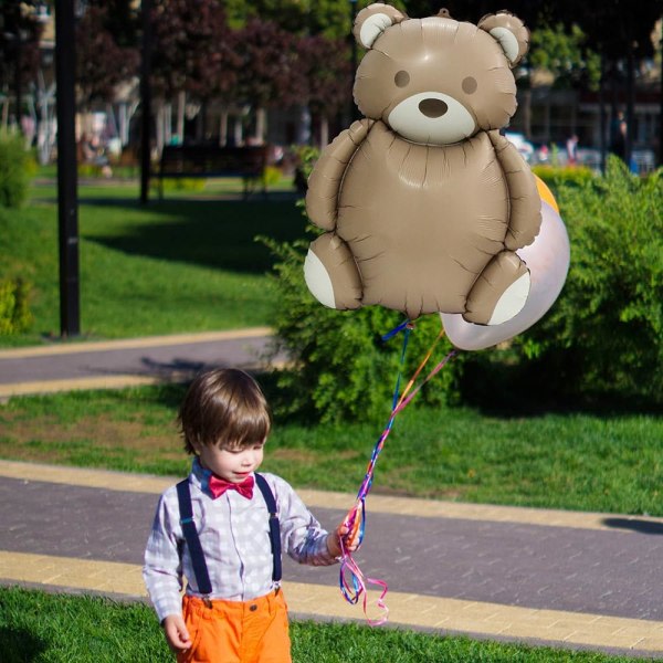4D 35'' store brune björnballonger Tecknad nallebjörn festtilbehør, 4-pack matt bjørn Helium Mylar folieballonger for Jungle Woodland
