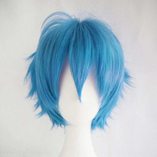 Vaaleansininen lyhyt peruukki, Bob Anime Cosplay varastossa suorat hiukset naamiaiskosketus Anime Pixie Fancy Dress naisille miehille pojille tytöille