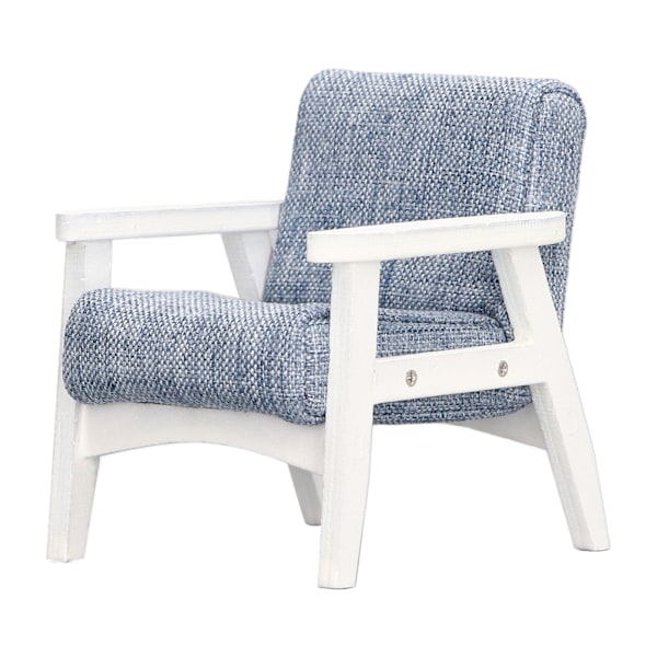 Miniatyr lenestol 1/12 skala hvit armlene blågrå stue enkelsofa dukkehusleker for dekorasjon 0.1