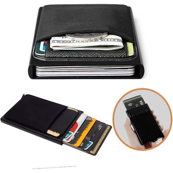 Kortholdare med pengaficka Pop up-plånbok som blokkerer liten metallkasse Rymmer kort og sedlar, for män eller kvinner (2st, svart) zdq