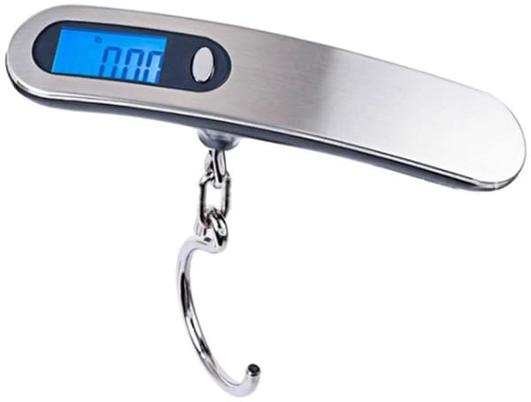 Digital bagagevægt, bærbar ABS og rustfrit stål, 50 kg kapacitet, LCD-display, fire enheder, til rejser, sølv