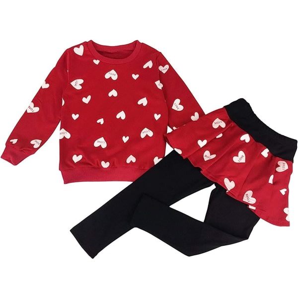 CDQ Små flickor Kläder Set Outfit Heart Print Fleece sweatshirts