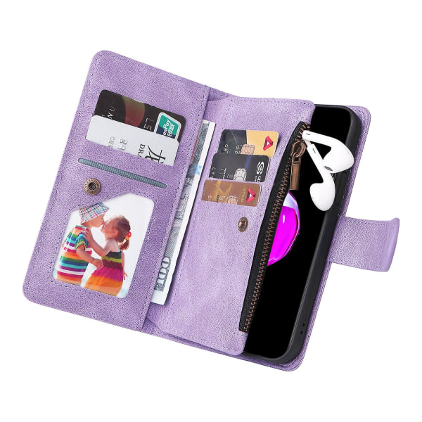 Case For Iphone Se 2020/2022 Läder Flip Folio Case Med Kreditkortshållare Pengaficka Magnetiska Knappar Case Stöd Stötsäker Purple A