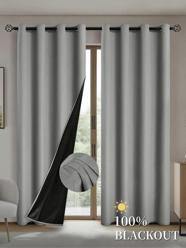 Mörkläggningsgardin med isolerat polyesterfoder för vardagsrum, sovrum, kök, grå, 100 x 130 cm, 1 st med öljetter grey 100X130CM 1PCS&Grommet Top