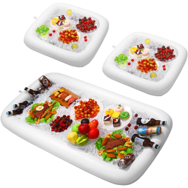 3-pack uppblåsbar serveringsbar, salladsbricka, mat- och dryckesbehållare, vattentät, hållbar, uppblåsbar kylserveringsbar