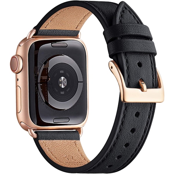 Apple Watch läderarmband, ersättningsarmband i äkta läder för Apple Watch Series 9 8 7 6 5 4 3 2 1 & iWatch SE, Ultra (38 mm 40 mm 41 mm, svart) Black