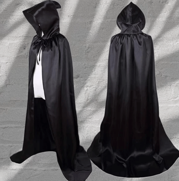 Kappe til død, vampyr, heks, festkostume til voksne og børn, sort kappe-tfrf