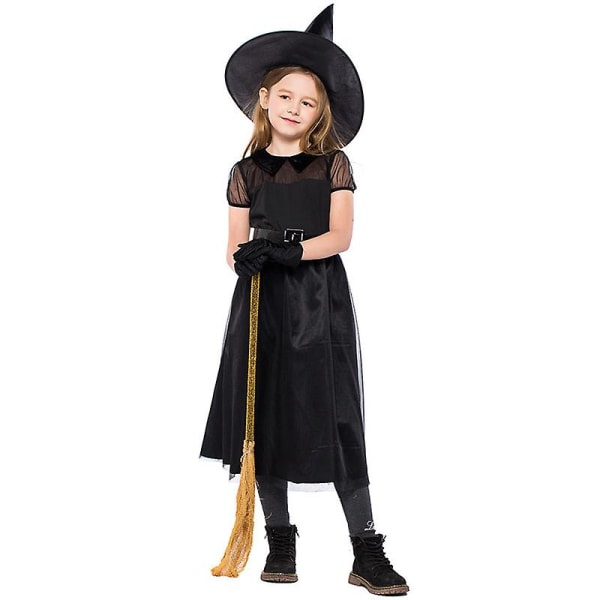 Barn Flickor Halloween Häxa Kostym Cosplay Fancy Dress Hat Antrekk Sett 4-5 år