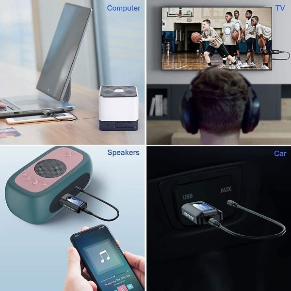 Bil Bluetooth-adapter, sender-mottaker, 2 i 1, 3,5 mm uttak, kompatibel med PC/TV/og andre lydenheter