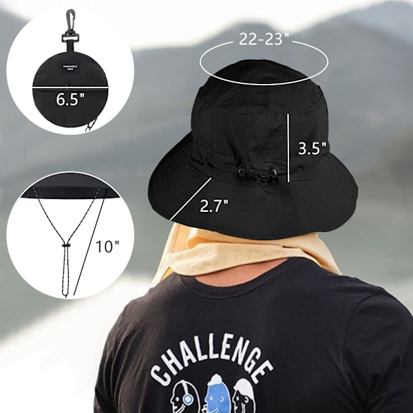 Packbar Bucket Hat Dam Justerbar Sommar Lättvikts Hatt Vikbar Strand Fiskehatt (Svart)