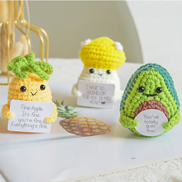 Mini rolig positiv potatis, stickleksak i mjuk ull 3 tum söt virkad docka med positivt kort Dekoration Uppmuntrande stöd (#ananas-1 st)