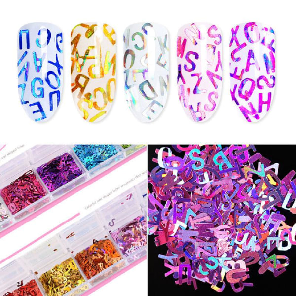 12 farger alfabetet holografisk laser 26 engelsk bokstäver blandade chunky glitter for DIY Epoxy Resin Crafts Festival paljetter szq