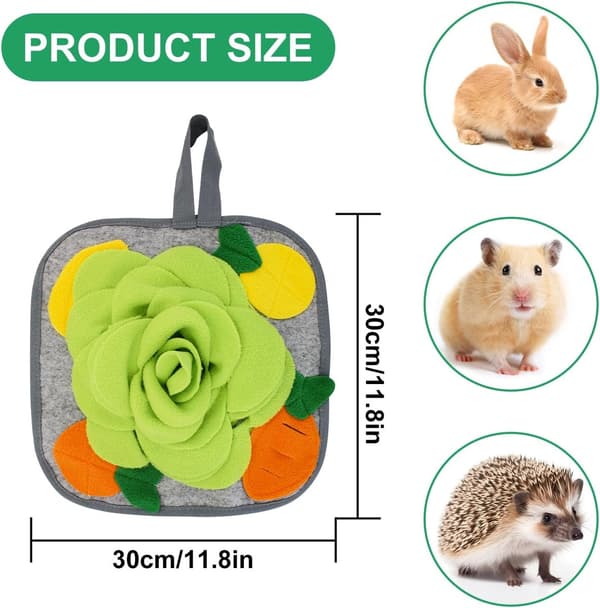 Kanin Snusemåtte 30x30cm Vaskbar Fodermåtte Polar Fleece Godbids-puslespil til Marsvin Ilder Chinchillaer Små Kæledyr, Grøn Blomst