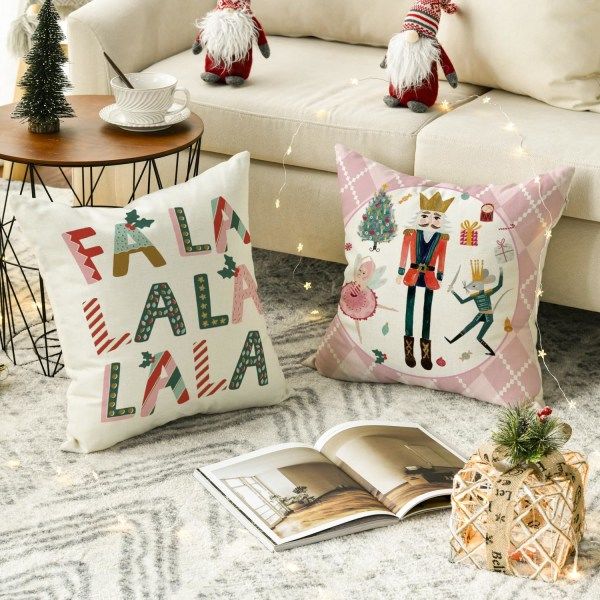 God Jul Nøtteknekker Rosa Trekk, 45,72 x 45,72 cm Vinterferie Putetrekk Trekk Sofa Sett med 4
