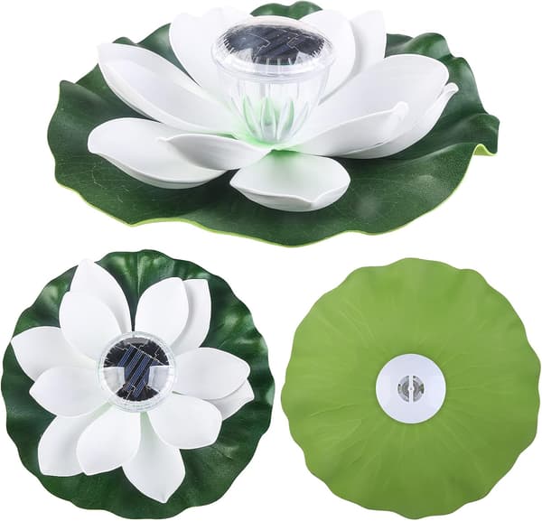 Solcellelamper til dam Rosa flydende solcellelamper til dam, flydende lotusblomst solcellelamper til pool Havedam Solcellelilje blomsterlamper Lotus Light (White)