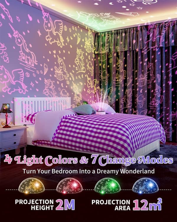 Starry Sky Projector for Kids - 3 Different Themes and 7 Light Modes - Rotates 360° for Magical Effect