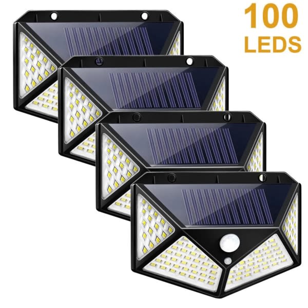 4x 100 LED Solar Light Solar Lamp Väggljus Rörelsesensor