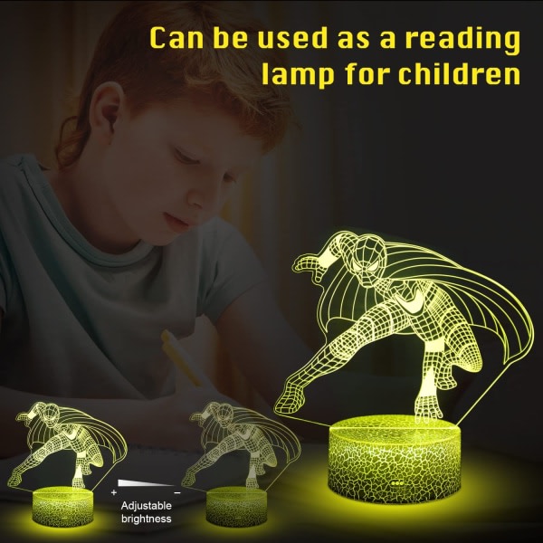 Spider Man Lamp Boys Gifts 3D Illusion-lampe for barn ，med R