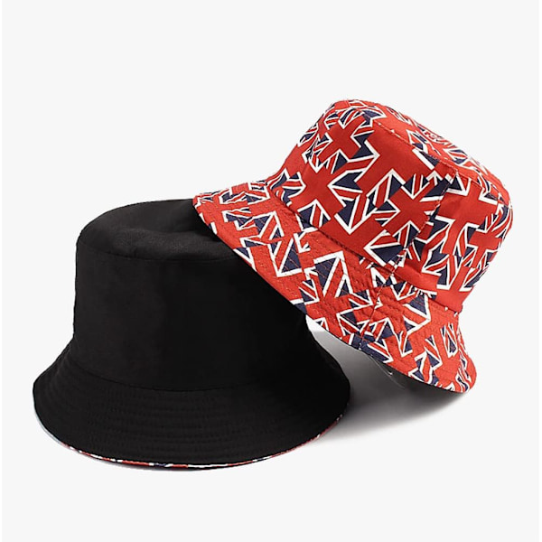 Söt bucket hat strandfiskarhattar för kvinnor, vändbar dubbelsidig användning Union jack Small