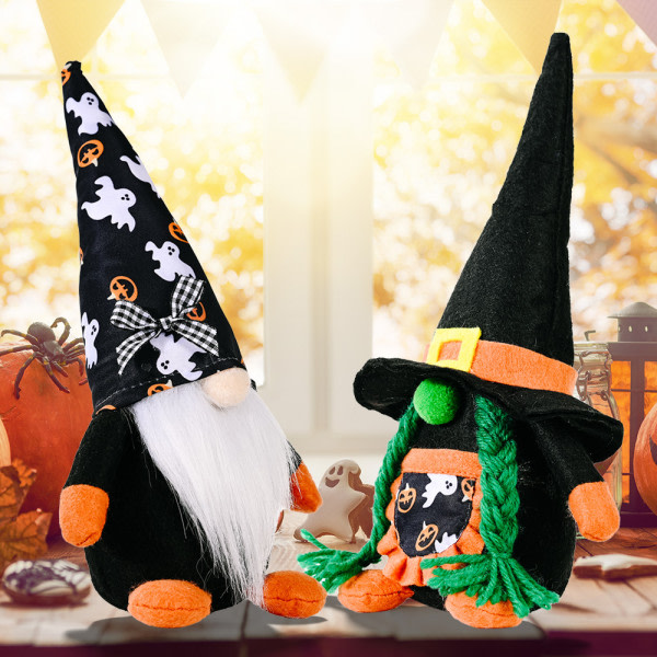 CDQ 2 delar Halloween Gnomes Plyschdekor, Vintage Halloween Doll,