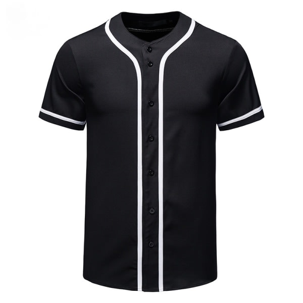 Miesten baseball-paita napilla, tyhjä softball-paita, hiphop trendikäs lyhythihainen aktiivinen t-paita musta—M zdq