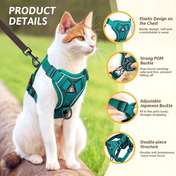 Dog Harness and Leash Set - Triangular Stabilization Ring - 2 Leash Clips - Adjustable Pet Harness - Padded Vest