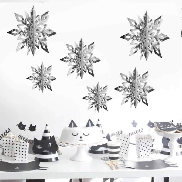 Winter Wonderland Snowflakes Festdekorationer 3D-kort hängande papper Centerpieces för/födelsedag/julgran/nyår/ baby shower silver CDQ