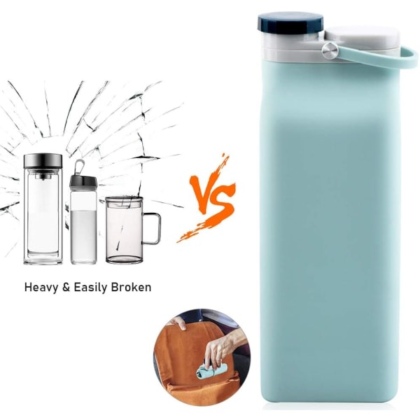 CDQ Hopfällbar vattenflaska BPA-fri - hopfällbar vattenflaska för resesportflaskor med trippel läcksäker lättvikt 20 oz (blå)
