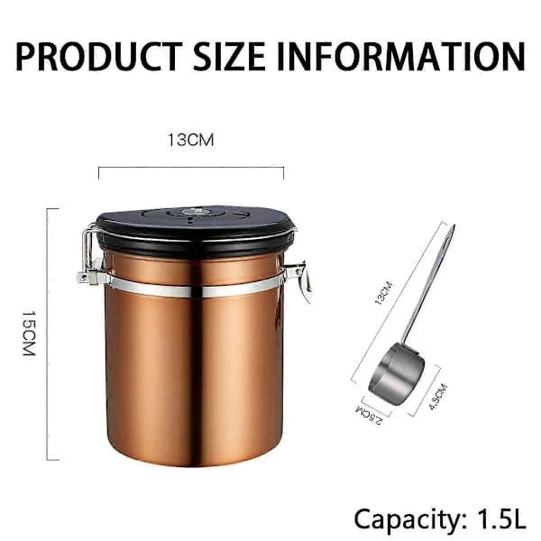 Kaffeoppbevaringsbeholder Lufttett Vakuumforseglet Rustfritt Stål Med Datospåring For Kaffebønner Malt Kaffe 1,5L Bronse style7283