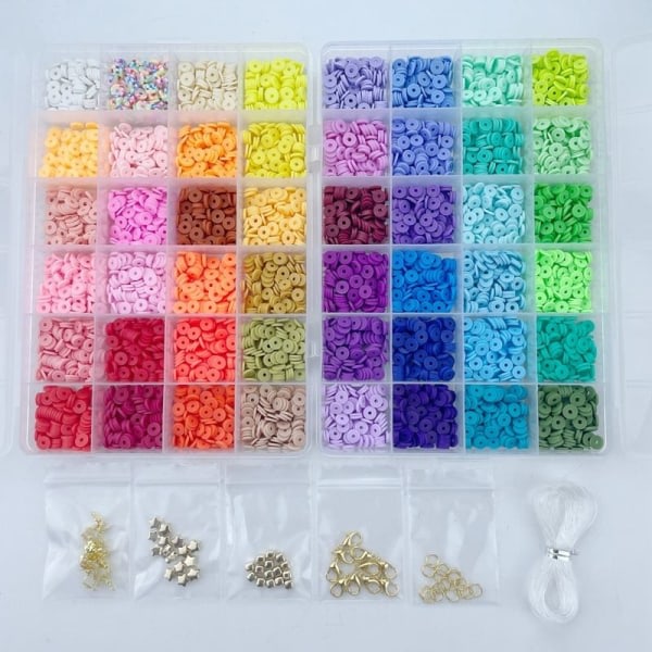 Runda polymerlerpärlor DIY plade Lerpärlor sæt til smyckestillv Som billede viser