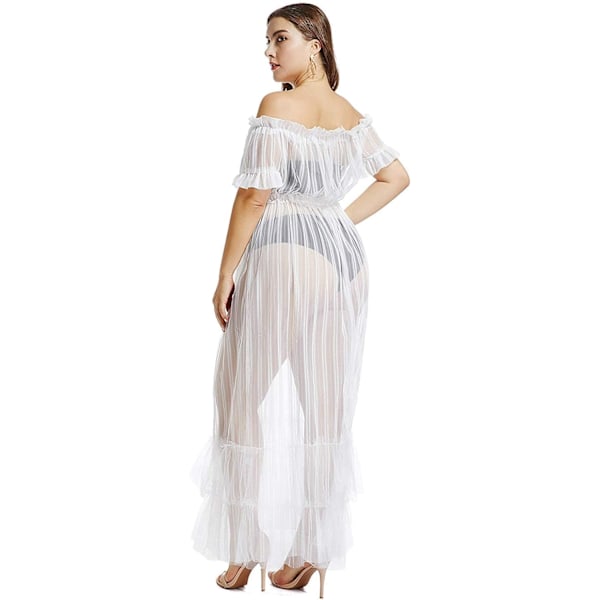 2025 Seneste Model Dame Sexet Blonde Off Shoulder Høj Talje Udsvinget Mesh Klub Maxi Kjole Strandovertræk